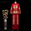Ubranie etniczne Chińskie tradycyjne sukienki ślubne Haft haft cheongsam phoenix qipao dla kobiet i mężczyzn złota suknia