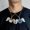 Collana con ciondolo con foto personalizzata con ali d'angelo hip-hop, gioielli con diamanti zirconi