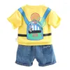 衣類セット夏の男の子の服セット半袖シャツトップジャンショーツ2PCS紳士1 2 3 4年のキッズホリデービーチの衣装