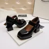 Dress Shoes Women Pumps Black Square Toe Mary Janes Retro Buckle Riem Hoge Heels dikke hielplatform