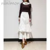 Skirts NINIMON Tiered Ruffled Mermaid Skirt Women Slim Package Hip Midi Skirts High Waist Frill Asymmetrical Hem Office OL Long Skirt 230313