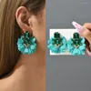 Stud Earrings Korean Fashion Cute Sweet Flower Crystal For Women 2023 Luxury Cotton Yarn Petals Fairy Party Jewelry Accessories