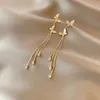 Cuelga la lámpara del estilo coreano pendiente largo de la mariposa para las mujeres Crystal Zircon borla pendientes de gota chica señora elegante moda oreja joyería G230313