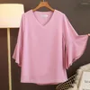 Women's Blousses Banerdanni Tops Brand 2023 Zomer dames chiffon shirt v-hals korte mouwen bovenste grote grootte los en dun