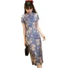 民族衣類2023改善された中国の交通Qipao Cheongsam High Split Stand Collar Long Dress Elegant Daily Women Retro G530