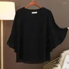 Women's Blousses Banerdanni Tops Brand 2023 Zomer dames chiffon shirt v-hals korte mouwen bovenste grote grootte los en dun