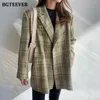 Damespakken Blazers Bgteever Vintage Loose Women Jacket Plaid Blazer Autumn Chic Double Breasted Female Long Suit Jackets Stijlvolle dames Blazer 230311