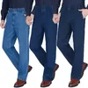 Męskie dżinsy cienkie dżinsy dżinsy elastyczne talia głębokie męskie spodnie w średnim wieku luźne spodnie dżinsowe sprężyste talię sprężyste i lato 230313