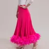 Stage Wear Ballroom Dance Skirts Women Waltz Skirt Pink Flamenco Feather Modern Costumes Female XXXL