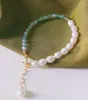 Strand Fashion Women's Hand Bracelets Freshwater Round Pearl Bracelet Light Green Jade For Natural Jewelry Girl Daughter Birthday Gift