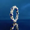 Eternity Sapphire Diamond Ring 100% Реал 925 Серебряные серебряные обручальные кольца для женских свадебных ювелирных украшений.