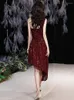 Etniska kläder bling burgundy kvinnor brud bröllop klänning sexig av axel kort kväll fest elegant qipao dam kändis bankett