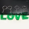 Keychains 26 A-Z Initial Letter Name Holder Green Color Transparent Resin Alphabet Keyrings Key Chains DIY Handmade Jewelry Gift