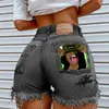 Женские шорты Женские женские 2023 года летняя главная улица ins ins net ret fligful Girl Pattern Printed Denim Ruped Brigted Pants