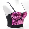 Serbatoi da donna 2023 Donna Sexy Rave Outfit Corsetto Blu Rosa Rosso Paillettes Glitter Crop Top Strass Goth Festival Abbigliamento Drop