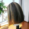 Evidenzia la parrucca anteriore in pizzo a colori 150% densità parrucche brasiliane di capelli umani Remy parte bionda caschetto corto