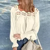 Женские блузкие квадратные квадратные воротницы с длинным рукавом обмолотые манжеты осенняя блузя выпадение кружевной отделки свободная пуловер