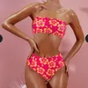 Swim Wear Leopard Bikini High midja baddräkt Kvinnor Bikini Push Up Bandeau Women Off Shoulder Beach Swimming Suit Brasilianska badkläder 230313