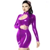 Casual Dresses Women Mini Dress Långärmning Vintage Keyhole PVC Sexig dragkedja Front Bodycon för födelsedagsfest plus storlek Vestido