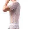 Men's T-Shirts Mens Sexy Mesh See-Through Shirts Short Sleeve Nightclub Sheer Tops Shirt Costume Fish Net t-Shirt 230313