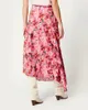 Kjolar kvinnor kjol 2023 sommar kvinnlig mode all-match blommig tryck smal veck oregelbunden lång rosa maxi