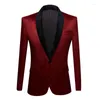 Herrenanzüge Weinrotes Samtkleid Anzugjacke Männer One Button Schal Revers Smoking Blazer Hochzeit Groon Party Abendessen Blazer