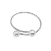 Bracelet Simple Rangées Perle Bracelet Complet Strass Incrusté Ouvert Manchette Étirement Réglable Pour Amis Sœurs D88