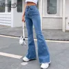 Femmes Jeans Benuynffy Bouton Fly Raw Hem Flare Automne Mode Femme Denim Pantalon Jean Femme Taille Haute Pleine Longueur Slim 230313