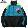 Jackets masculinos Men Hip Hop Streetwear Jacket Coat Retro Color Block Patchwork