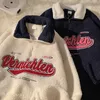 Sweats à capuche pour femmes Sweatshirts Vintage Punk Sweat Casual Col V Manches Longues Lettre Broderie Sweat À Capuche Harajuku Baseball Surdimensionné Pulls Tops 230313