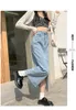 Kjolar streetwear long denim kjol kvinnor vår sommar höst casual ol jeans kjolar kvinnliga koreanska modekläder grossist 230313