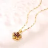 Pendant Necklaces Vintage Style Red Zircon Crystal Plum Blossom Stainless Steel Clavicle Chain For Women Fashion Party Jewelry