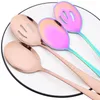 Dinnerware Sets 8Pcs Rose Service Spoon Set Mirror Stainless Steel Soup Colander Salad For Household Public Kitchen Table