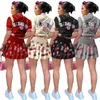 Frauen Trainingsanzüge 2023 Sommer Frauen Trainingsanzüge Zweiteilige Röcke Shorts Designerkleider Bedruckte Kurzarm-Baseball-Bomberjacke Faltenröcke Anzug Lässig