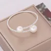 Bracelet Simple Rangées Perle Bracelet Complet Strass Incrusté Ouvert Manchette Étirement Réglable Pour Amis Sœurs D88