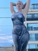 Sukienki swobodne Boofeenaa 3D Print koronki Up Maxi dla kobiet 2023 Seksowne stroje klubu nocnego Y2K estetyka bodycon mokra sukienka C15 CZ27 230313