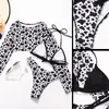 Women's Swimwear Swimsuit Sexy Bikini Braided Rope Leopard Print LongSleeved Printed Triangle Bag ThreePiece 230313