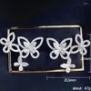 Studörhängen silverfärg ihålig tre lager fjäril örhänge för kvinnliga gåvor bijoux premium lyx zirkonuttalande smycken tillbehör