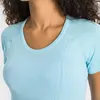 L_2067 Camiseta da tripulação Mulheres de manga curta Camisas de ioga tampas