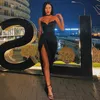 Party Dresses Cryptographic Spaghetti Straps Black Sexy Backless Midi Dresses Gown Party Club Sleeveless Bodycon Split Dress Vestidos Solid L230313