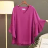 Women's Blousses Banerdanni Tops Brand 2023 Zomer dames chiffon shirt v-hals korte mouwen bovenste grote grootte los en dun