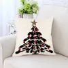 Kudde juldekor täcker 45x45 cm vinter bondgård hem dekorativ söt dvärg med älg tryckt linne kudde