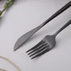 Dinnerware Sets Tableware 5Pcs Black Stainless Steel Fork Knife Spoon Set Western Combination Flatware Travel Cutlery Drop