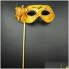 Máscara de festa máscara de pano dourado revestido de flor lateral veneziano máscarada no carnaval stick halloween mistura color gota entre entrega de casamento dhwk8