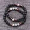 Strand 2pcs/set Wooden Charms Lava Stone Bracelet Homme Bead Tibetan Buddha Chakra Diffuser Bracelets Men Jewelry Gifts