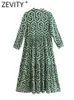 Robes décontractées ZEVITY femmes Vintage imprimé géométrique plis décontracté mince chemise mi-longue robe femme Chic plis volants une ligne robe DS395 230313