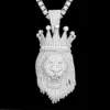 Nytt mode 925 Sterling Silver Gold Plated Full Passe Passe Test Shiny Moissanite Crown Lion Pendant med 24 -tums repkedjesmycken trevlig gåva