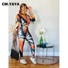 Calças de duas peças femininas cm.yaya streetwear folha feminina feminina calça de legging terno e camisa comprida moda moda casual duas peças de 2 peças ajustadas tracksuit 230311