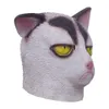 Party Masks Olycklig White Cat Mask Halloween Costume Party Novely Animal Head Rubber Latex Mask 230313