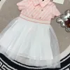 23ss Designer brand kids dress Small lapel design mesh gauze stitching skirt Fashion double F classic letter logo dress girls Kids skirt Baby Clothes a1